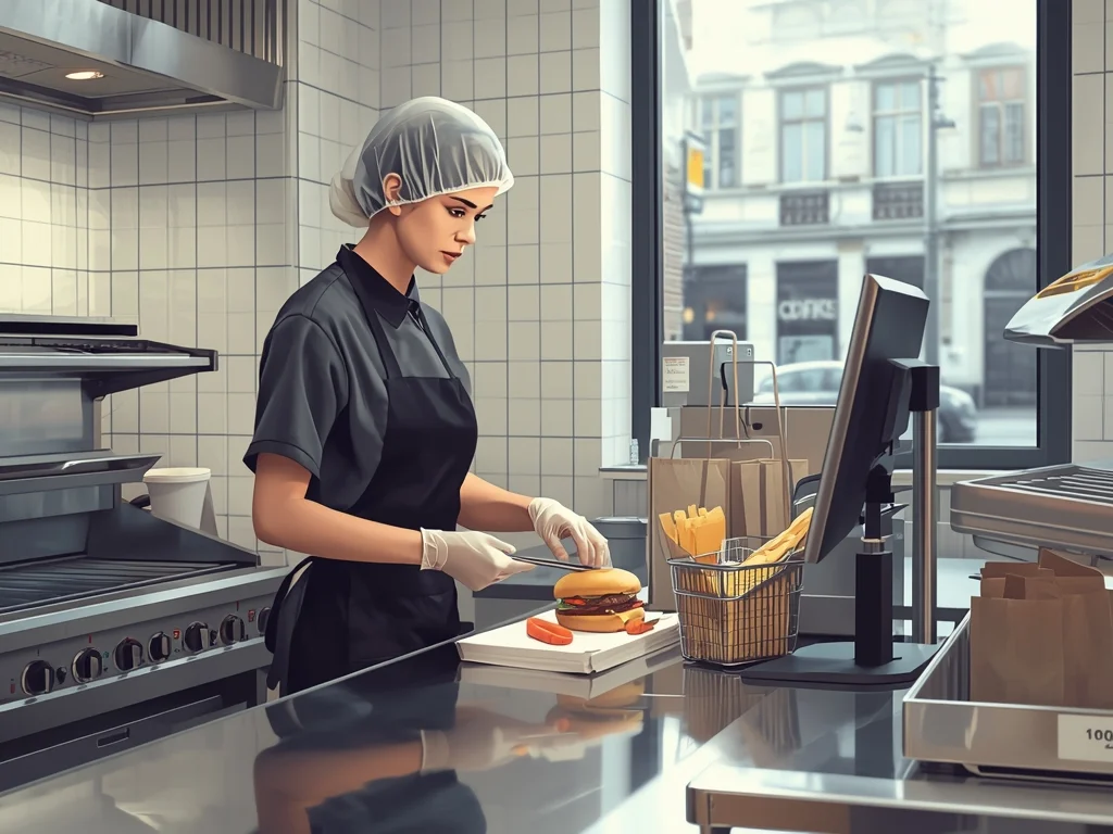 Pracownik przygotowujący posiłki typu fast food